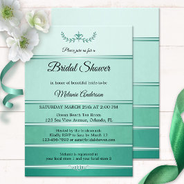 シルバーグリーンストライプのトーンオントーンブライダルシャワー 招待状