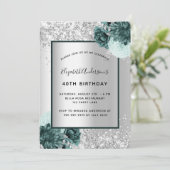 シルバーグリーンフローラエレガント誕生日 招待状 (スタンド正面)