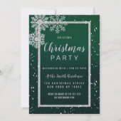 シルバーグリーン白い雪の結晶クリスマスパーティー 招待状 (正面)