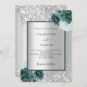 シルバーグリーン結婚フローラ 招待状 (正面/裏面)
