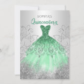 シルバーグリーン輝きのドレス キンセアニエラ キンセ 招待状 (正面)