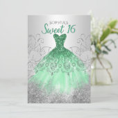 シルバーグリーン輝きドレス スウィート16誕生日 招待状 (スタンド正面)