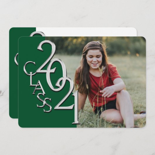 シルバーグリーン2021写真卒業招待状 招待状 (正面/裏面)