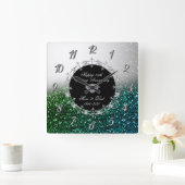 シルバーグリーン グリッター 25周年記念 結婚式 スクエア壁時計 (ホーム)