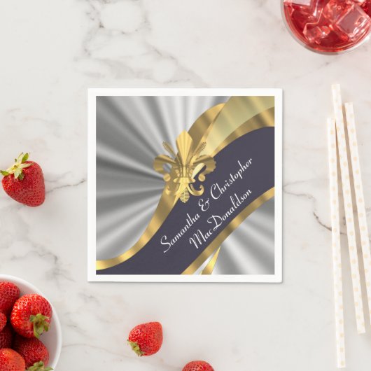 シルバーグレイと金ゴールドフルーアデリス スタンダードカクテルナプキン (インサイチュ)