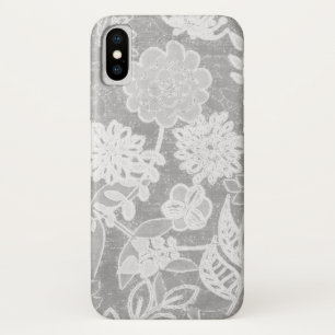シルバーグレイの花柄デザイン iPhone X ケース