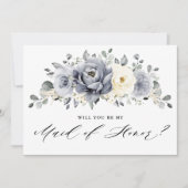 シルバーグレイアイボリーが私のメイド・オブ・オーナー（花嫁付き添い人） 招待状 (正面)