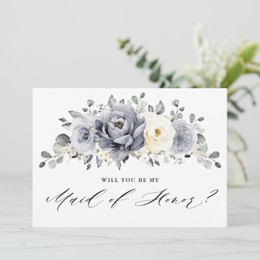 シルバーグレイアイボリーが私のメイド・オブ・オーナー（花嫁付き添い人） 招待状 (スタンド正面)