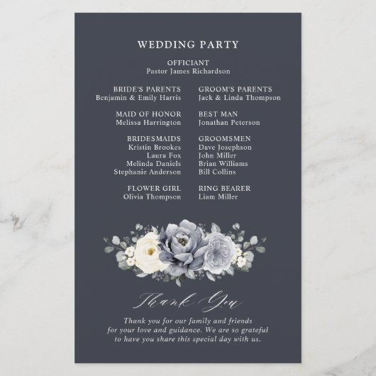 シルバーグレイアイボリーフローラウィンターウェディングプログラム (裏面)
