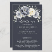 シルバーグレイアイボリーフローラウィンターウェディングプログラム (正面/裏面)