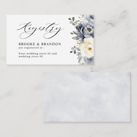 シルバーグレイアイボリーフローラウィンターウェディングレジストリ エンクロージャーカード (正面/裏面)