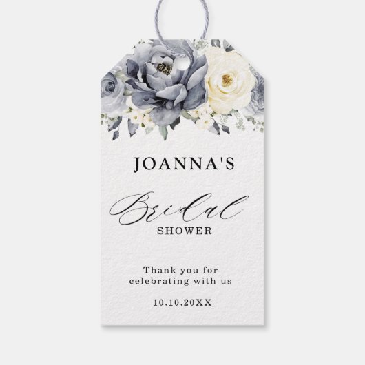 シルバーグレイアイボリーフローラウィンターボホブライダルシャワー ギフトタグ (裏面)