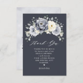 シルバーグレイアイボリーフローラウィンターボホブライダルシャワー サンキューカード (正面/裏面)