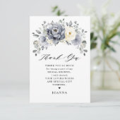 シルバーグレイアイボリーフローラウィンターボホブライダルシャワー サンキューカード (スタンド正面)