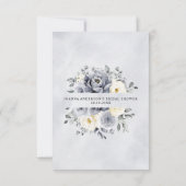 シルバーグレイアイボリーフローラウィンターボホブライダルシャワー サンキューカード (裏面)