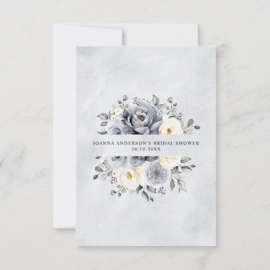 シルバーグレイアイボリーフローラウィンターボホブライダルシャワー サンキューカード (裏面)