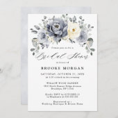 シルバーグレイアイボリーフローラウィンターボホブライダルシャワー 招待状 (正面/裏面)