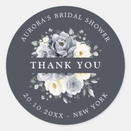 シルバーグレイアイボリーフローラブライダルシャワーありがとう ラウンドシール