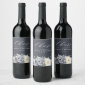 シルバーグレイアイボリーフローラ素朴ウィンター結婚ズウィン ワインラベル (ボトル)
