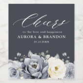 シルバーグレイアイボリーフローラ素朴ウィンター結婚ズウィン ワインラベル (シングルラベル)