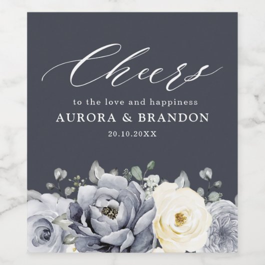 シルバーグレイアイボリーフローラ素朴ウィンター結婚ズウィン ワインラベル (シングルラベル)