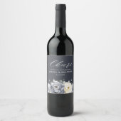 シルバーグレイアイボリーフローラ素朴ウィンター結婚ズウィン ワインラベル (正面)