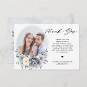 シルバーグレイアイボリーフローラ素朴ウィンター結婚ズ サンキューカード (正面/裏面)