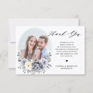 シルバーグレイアイボリーフローラ素朴ウィンター結婚ズ サンキューカード