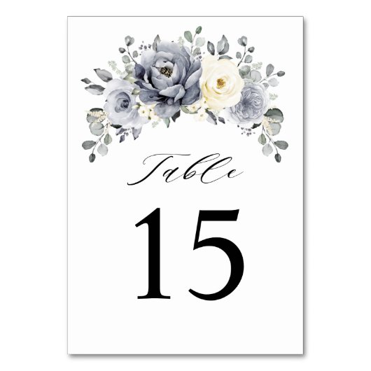 シルバーグレイアイボリーフローラ素朴ウィンター結婚ズ テーブルナンバー (正面)