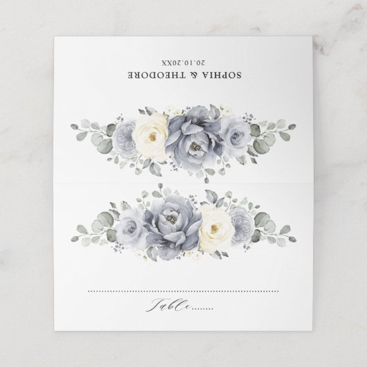 シルバーグレイアイボリーフローラ素朴ウィンター結婚ズ プレイスカード (外部開封)