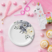 シルバーグレイアイボリーフローラ素朴ウィンター結婚ズ ペーパープレート (パーティー)