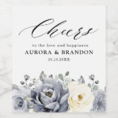 シルバーグレイアイボリーフローラ素朴ウィンター結婚ズ ワインラベル (シングルラベル)