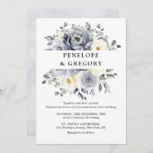 シルバーグレイアイボリーフローラ素朴ウィンター結婚ズ 招待状 (正面/裏面)