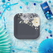 シルバーグレイアイボリーフローラ素朴ウィンター結婚ズPap ペーパープレート (パーティー)