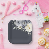 シルバーグレイアイボリーフローラ素朴ウィンター結婚ズPap ペーパープレート (パーティー)