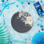 シルバーグレイアイボリーフローラ素朴ウィンター結婚ズPap ペーパープレート (パーティー)