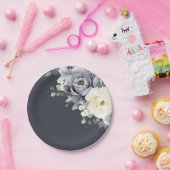 シルバーグレイアイボリーフローラ素朴ウィンター結婚ズPap ペーパープレート (パーティー)