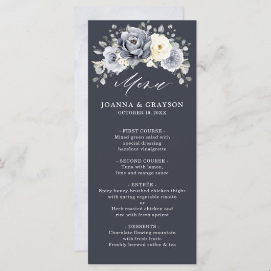 シルバーグレイアイボリーフローラ素朴冬結婚の男性 メニュー (正面/裏面)