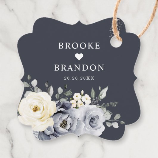 シルバーグレイアイボリーフローラ素朴冬結婚のFAV フェイバータグ (裏面)