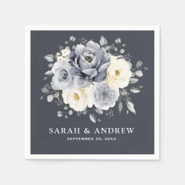 シルバーグレイアイボリーフローラ素朴冬結婚昼寝 スタンダードカクテルナプキン