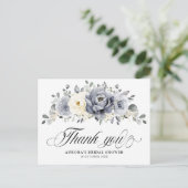 シルバーグレイアイボリー冬ブライダルシャワーサンキュー ポストカード (スタンド正面)