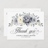 シルバーグレイアイボリー冬ブライダルシャワーサンキュー ポストカード (正面/裏面)