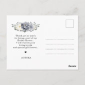 シルバーグレイアイボリー冬ブライダルシャワーサンキュー ポストカード (裏面)