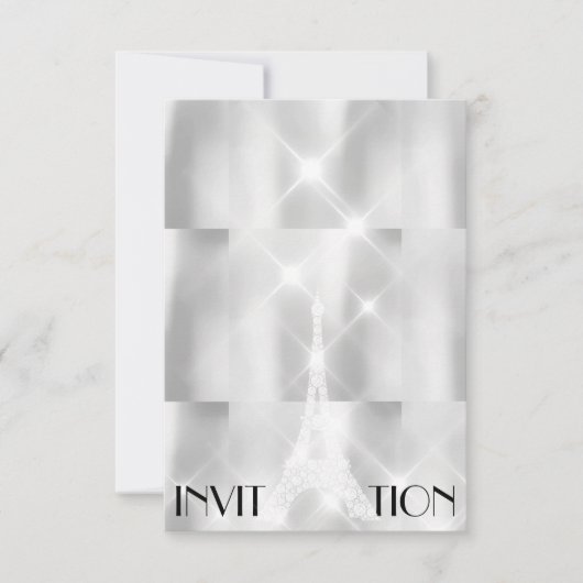 シルバーグレイエッフェルタワーパリブライダルシャワーイベント 招待状 (正面)