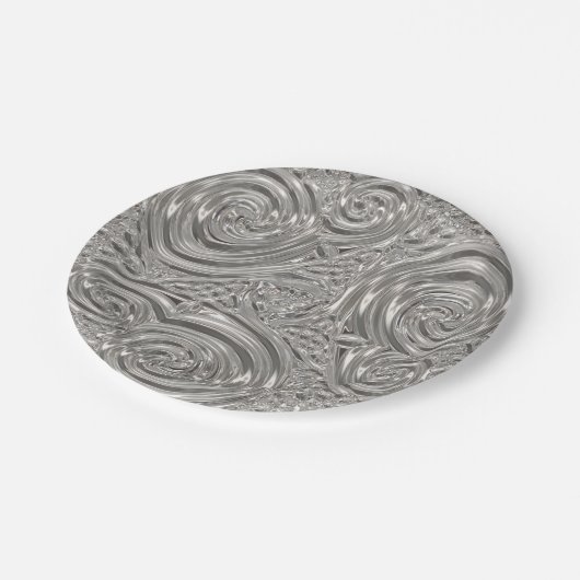 シルバーグレイエレガントアールヌーボーエンボスルック ペーパープレート (アングル)