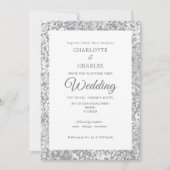 シルバーグレイエレガントグリッターシ結婚ック 招待状 (正面)