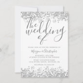 シルバーグレイエレガントグリッター結婚ズ 招待状 (正面)