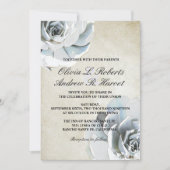 シルバーグレイエレガントブルー多肉性ヴィンテージウェディング 招待状 (正面)