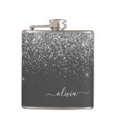 シルバーグレイガーリーグリッタースパークルモノグラム名 フラスク (正面)