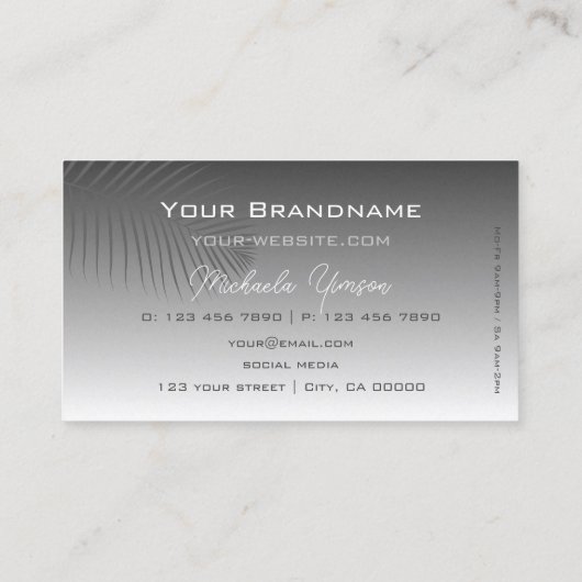 シルバーグレイグラデーション椰子の葉モノグラム 名刺 (裏面)